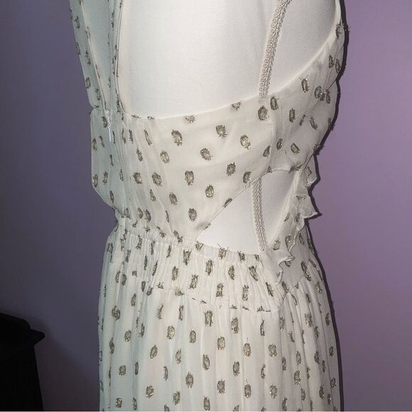 NEW En Creme Maxi Dress M Boho Metallic Polka Dot Cutout Ruffle Tiered - Picture 9 of 13